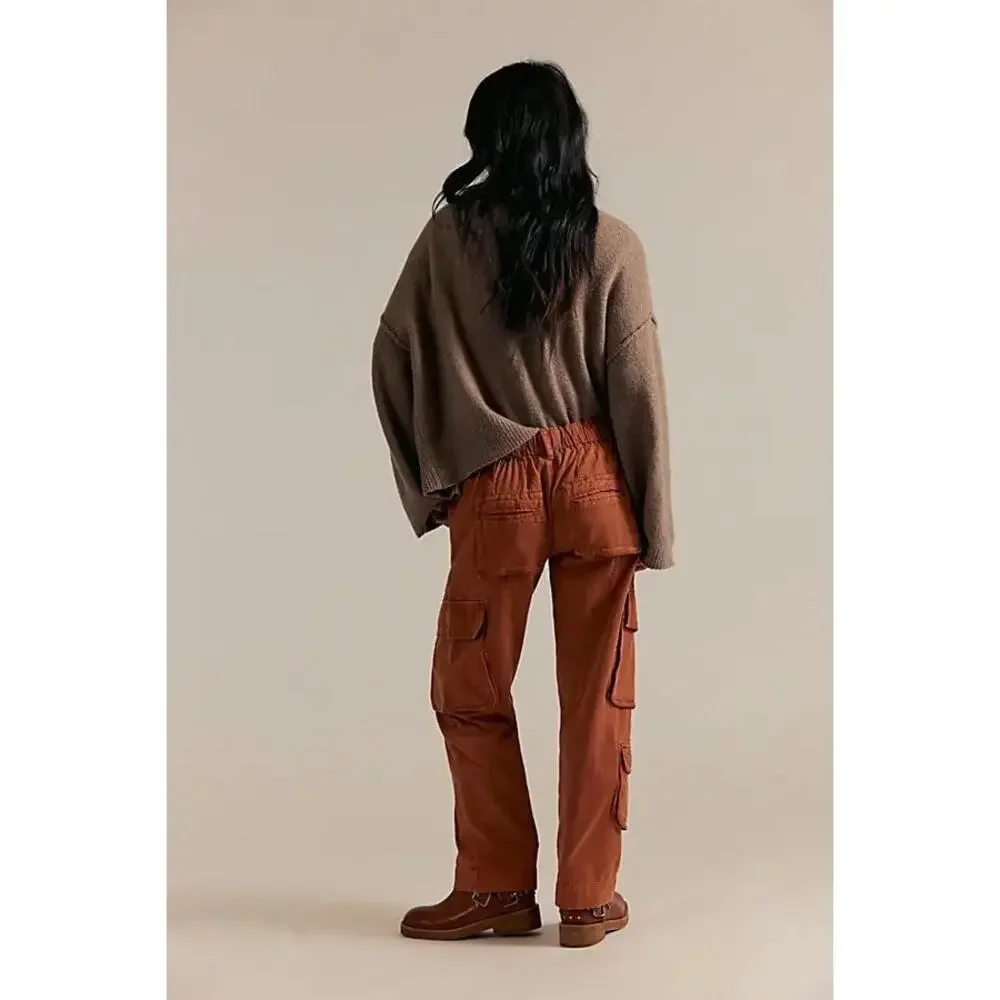 We the free Tahiti pull on cargo pants new terracotta red rust cinnabae small
